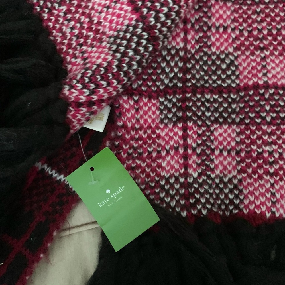 NWT Kate Spade Pink and Black Plaid Woodland Scarf - Picture 8 of 10